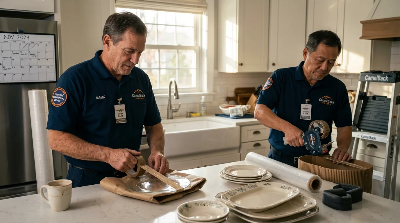 Professional crew packing kitchen dishware in Woodbury Heights, NJ